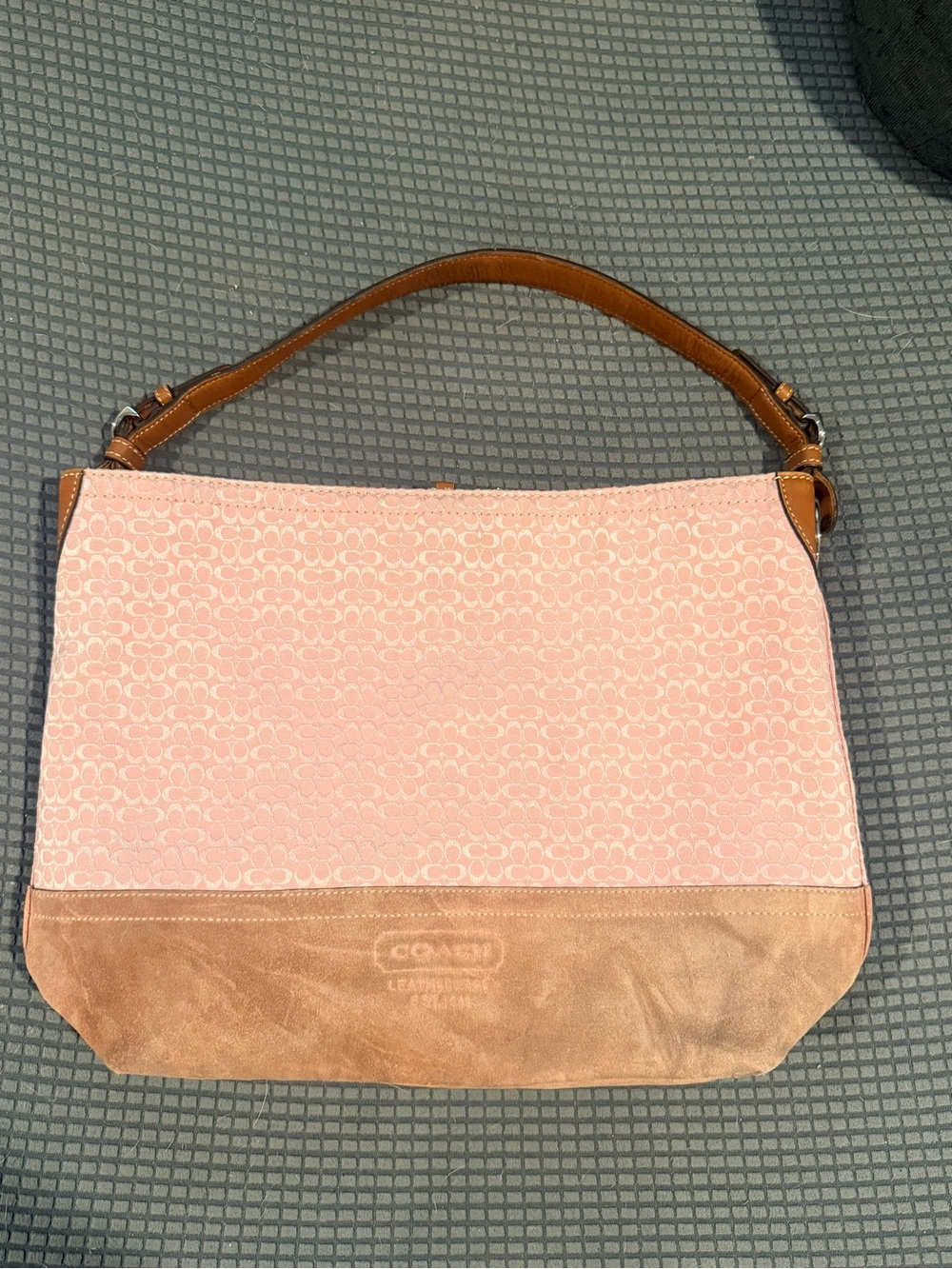 Coach Pink Canvas and Tan Suede Hobo Shoulder Bag